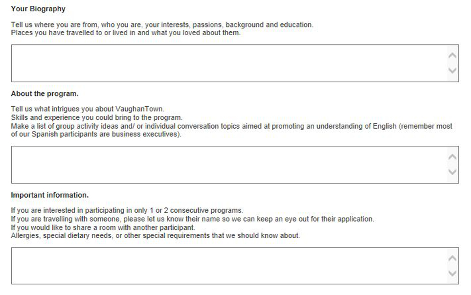VaughanTown Application Open Questions