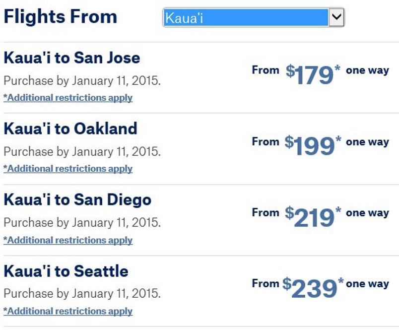 Alaska Air Sale Kaua'i Departures