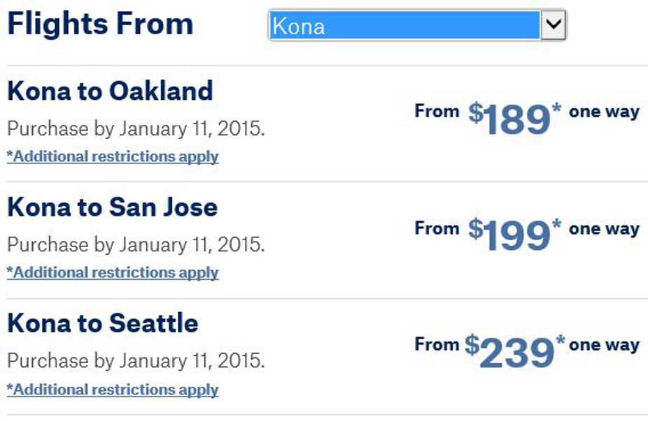 Alaska Air Sale Kona Departures