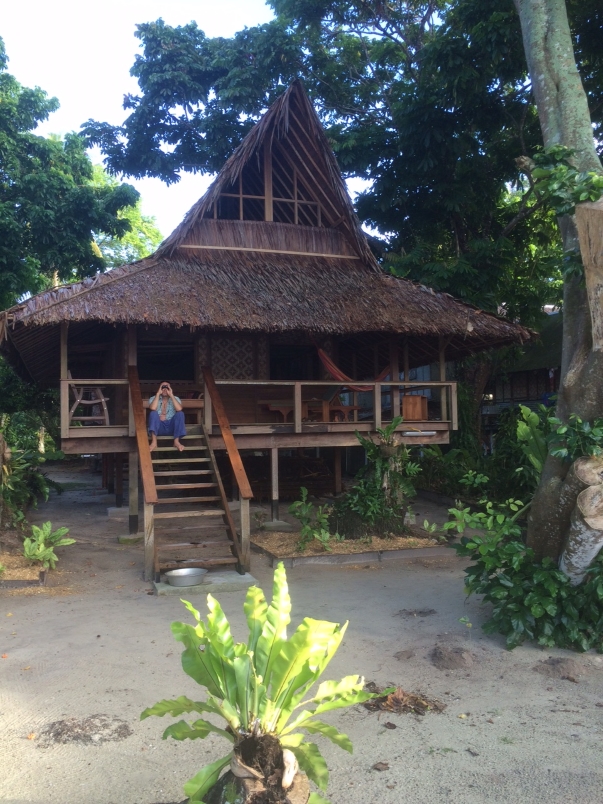 Our cottage at Nusa Island Retreat. Notice the foot bath at the bottom of the stairs.