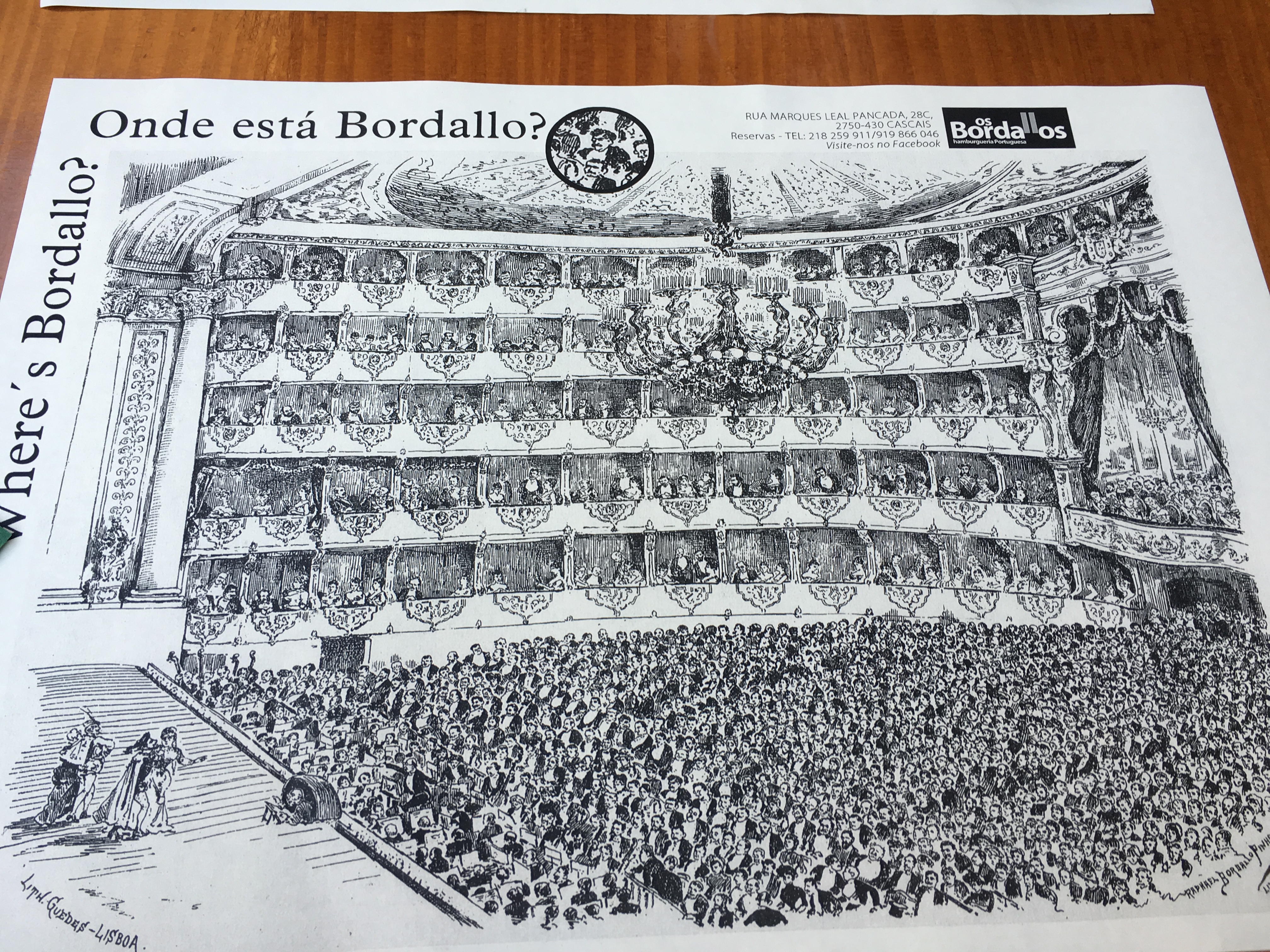 Placemat at Os Bordellos in Cascais Portugal