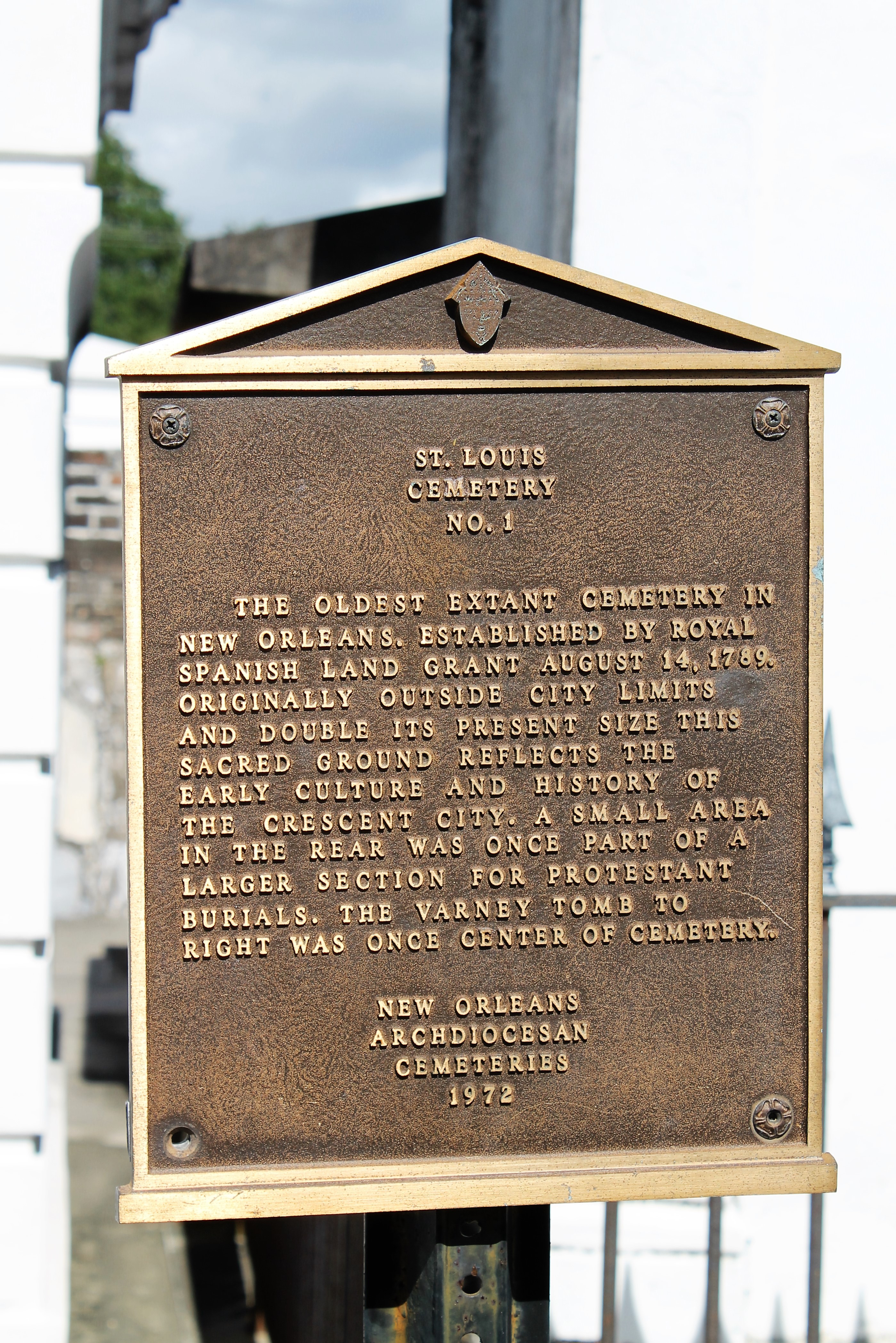 St Louis No.1 Cemetery Plaque in New Orleans