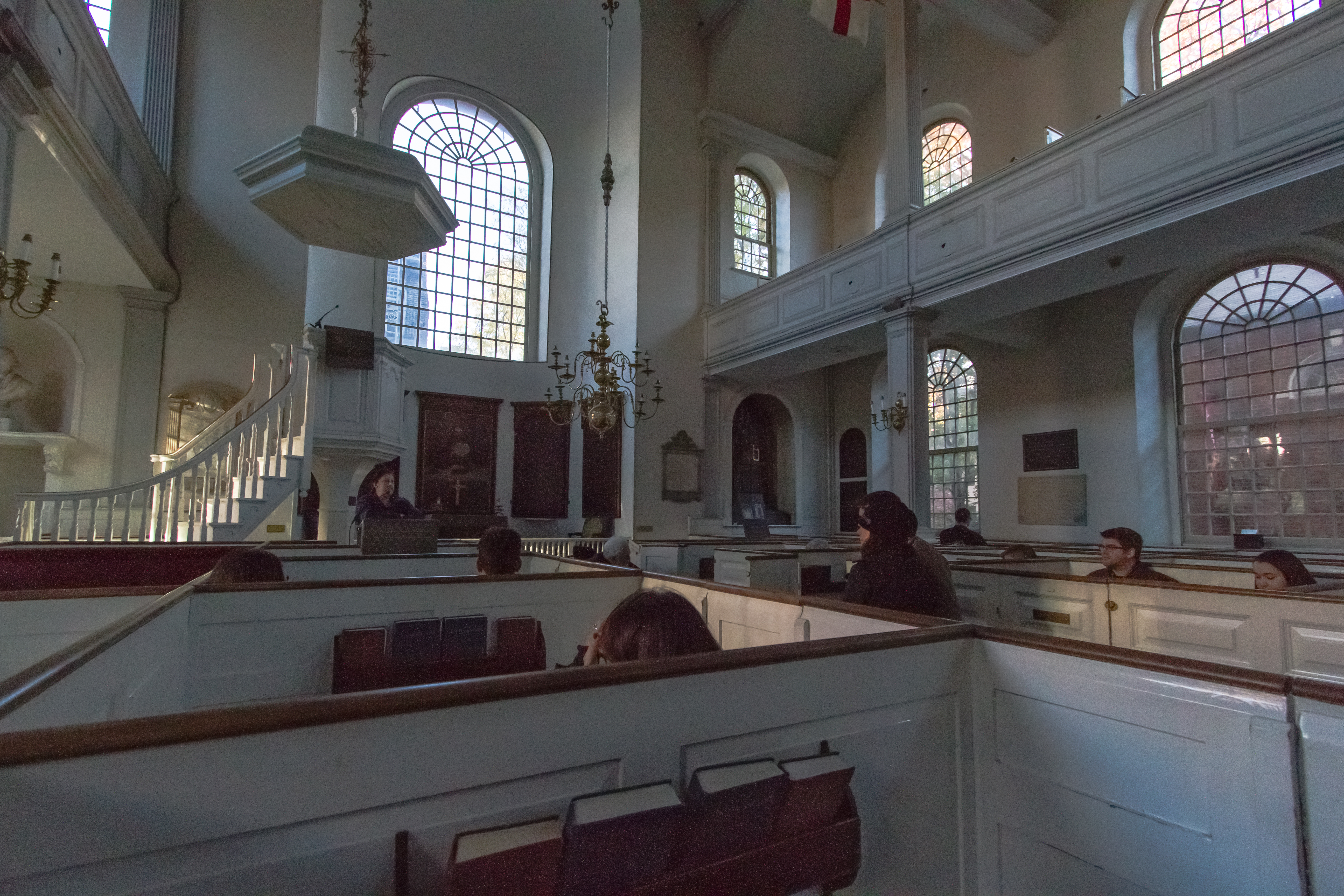 Box pews inside Old Church Freedom Trail Boston