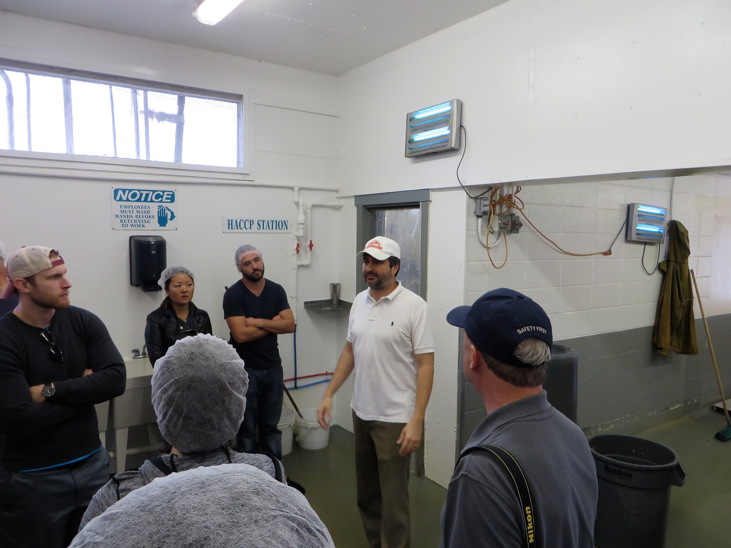 John Grevenitis talks to bloggers about his crab processing plant, Olympic Shellfish in Bayou la Batre