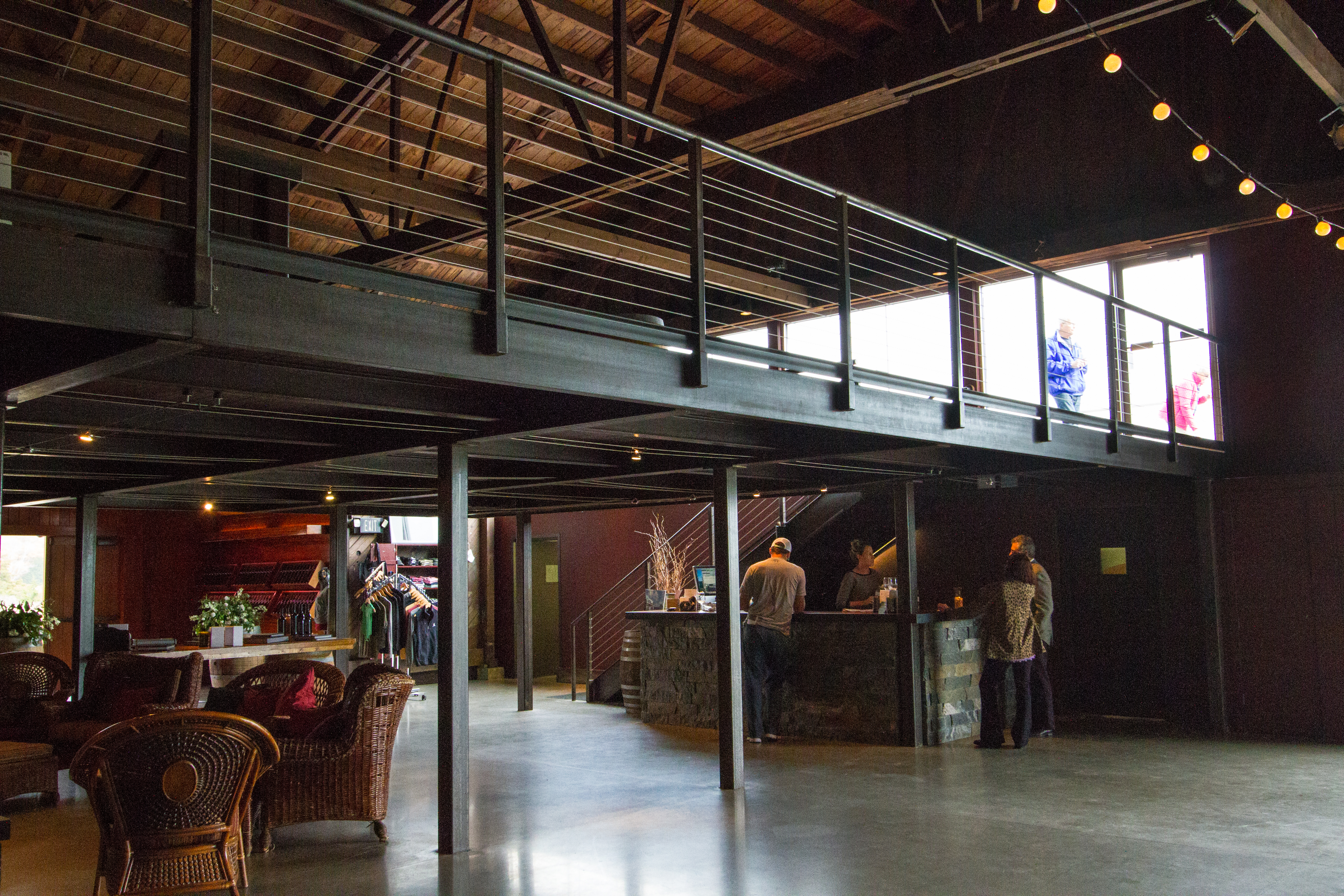 Loft and tasting room of Saltwater Farm Vineyard