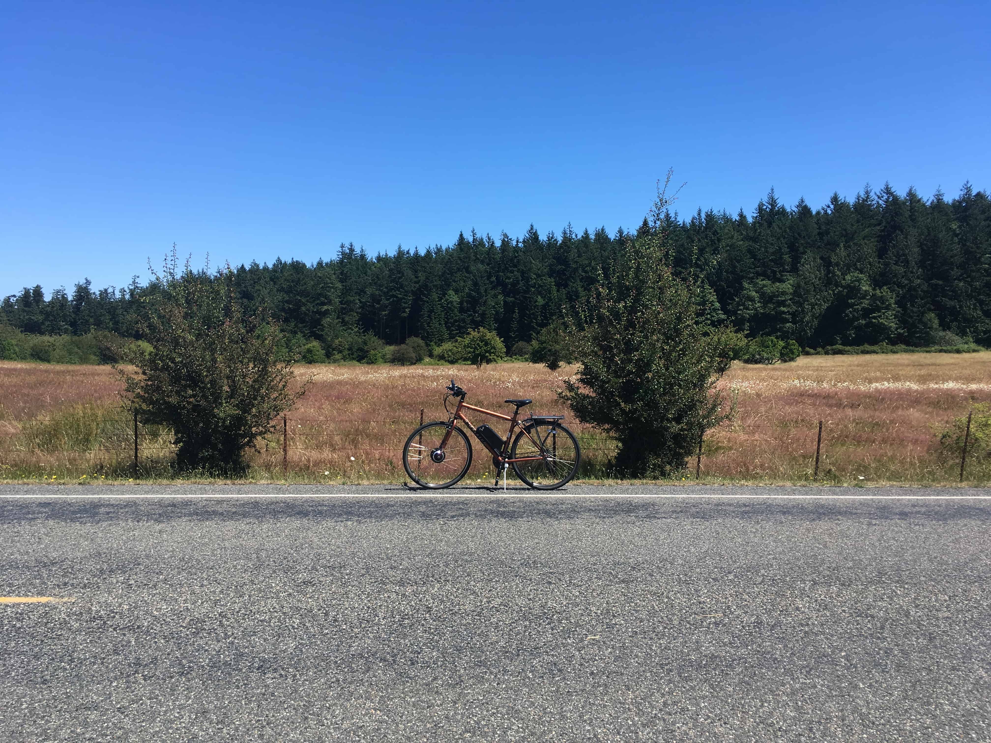 E-bike with provincial rolling hills in background