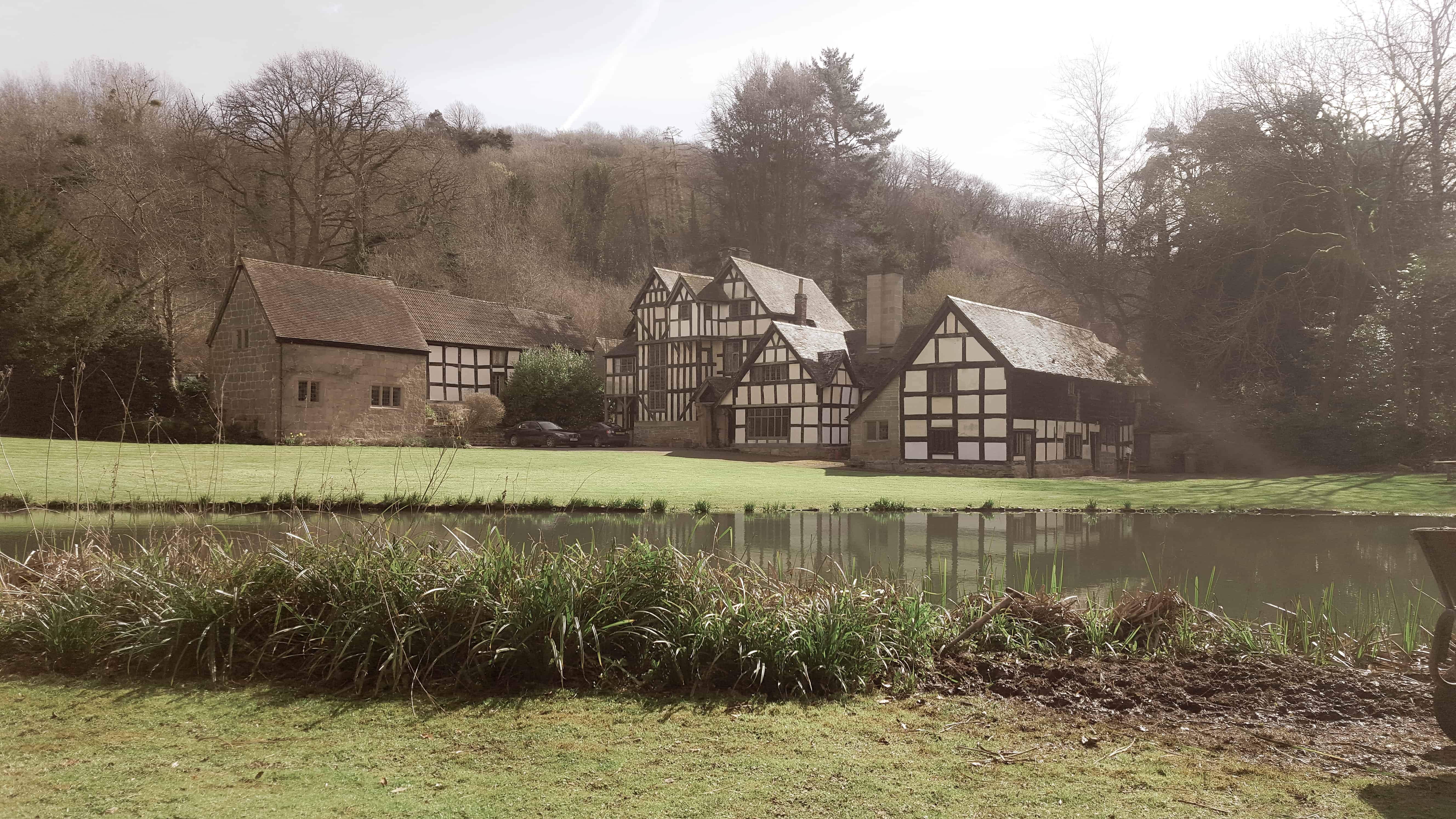 Wythall Hall and cottages in the early morning