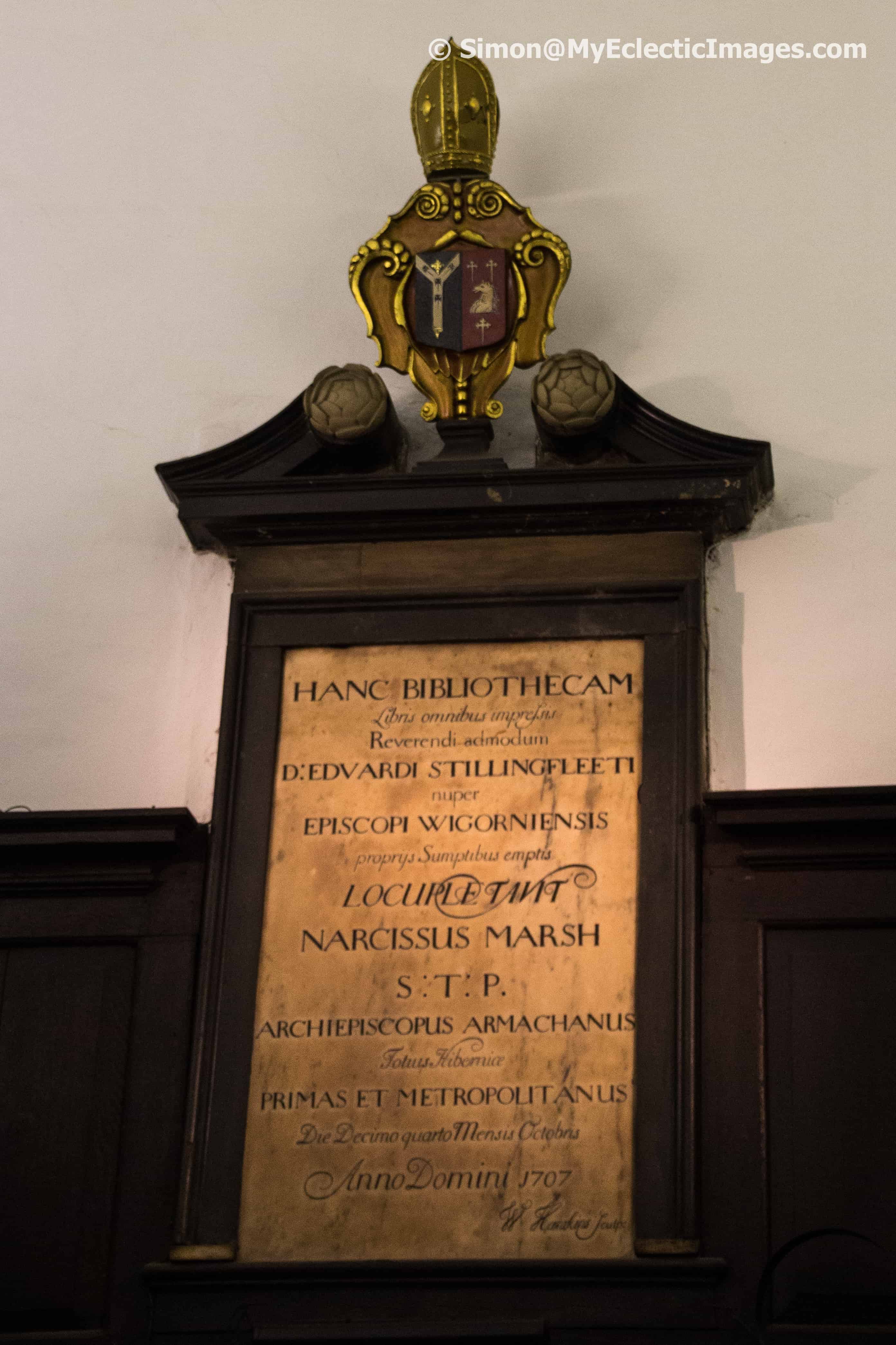 Wall Plaque Over the Entrance to the Marsh Library Reading Room - Dublin Libraries