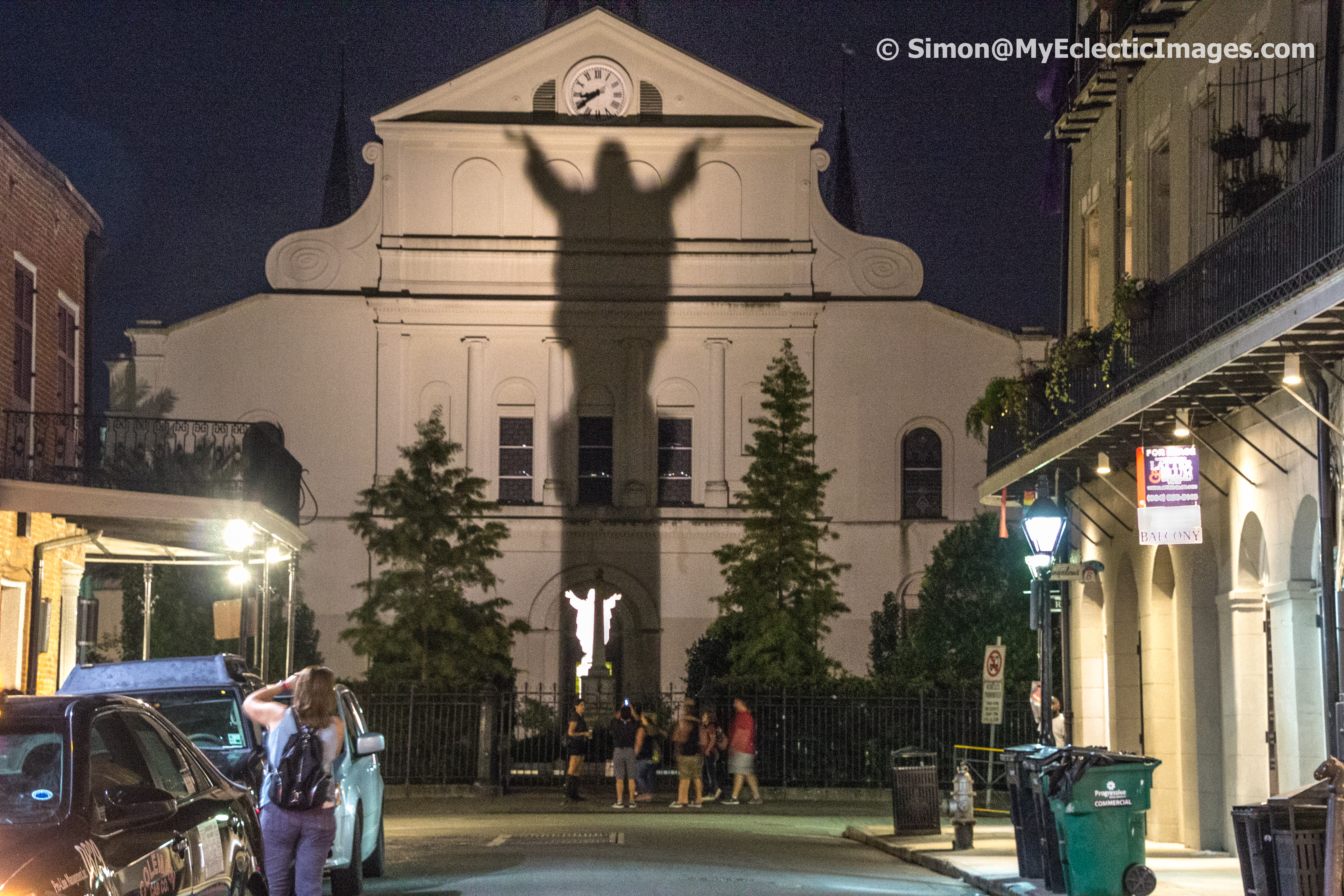 The Image of Christ Projected on Cathedral Wall in Haunted New Orleans
