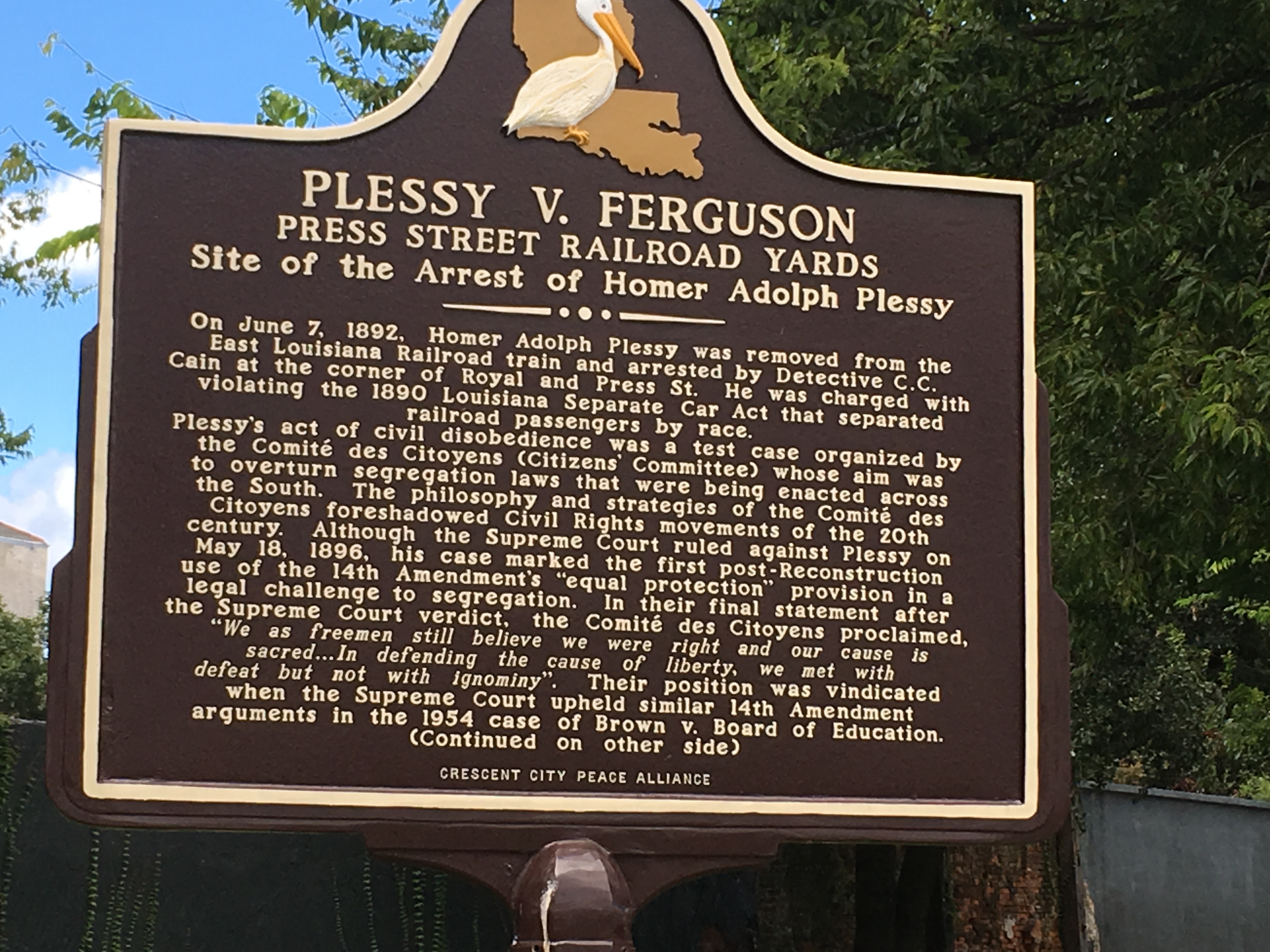 Plessy vs Ferguson Marker New Orleans' Press Street