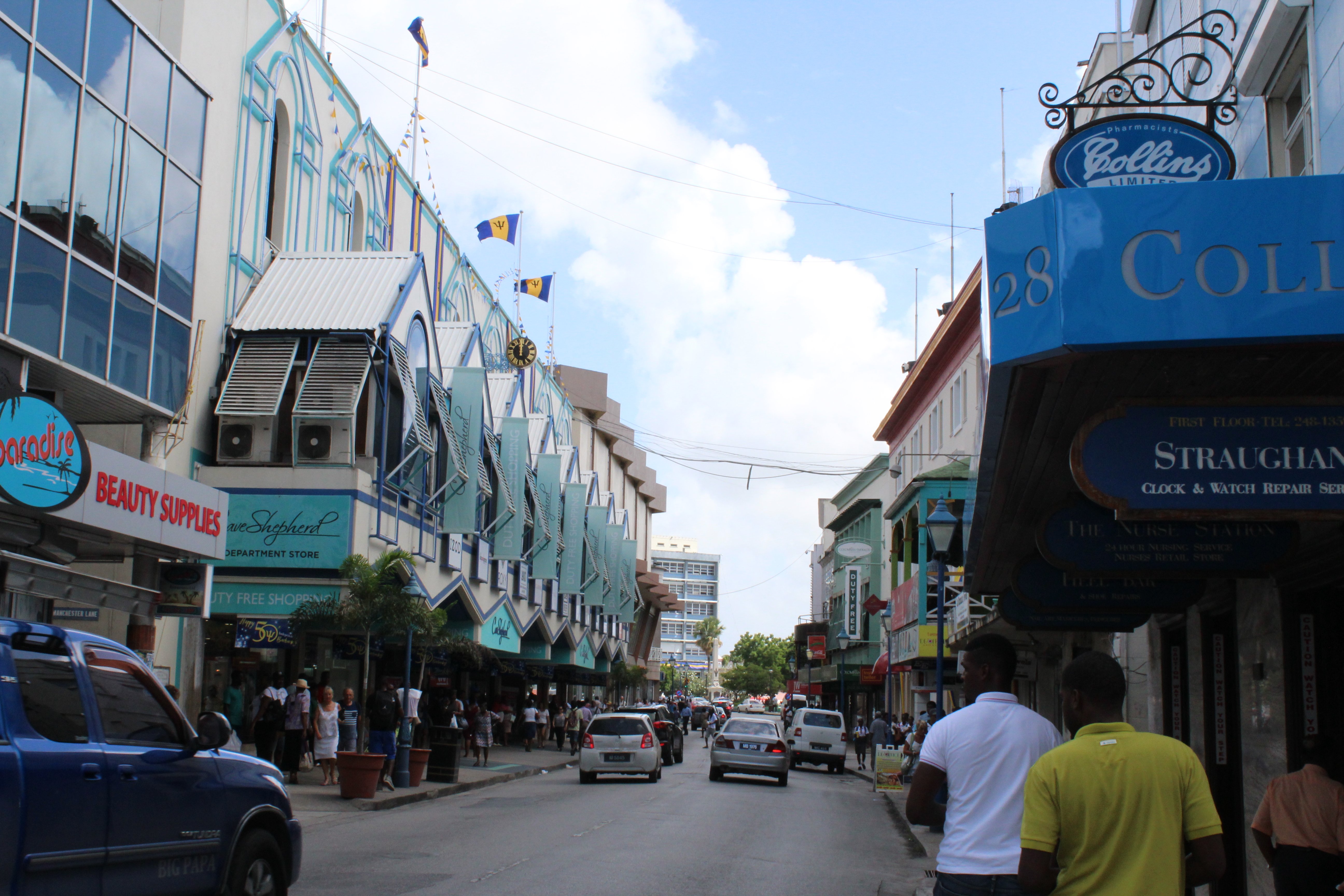 Narrow Streets filled with cars and pedestrians in Bridgetown Barbados