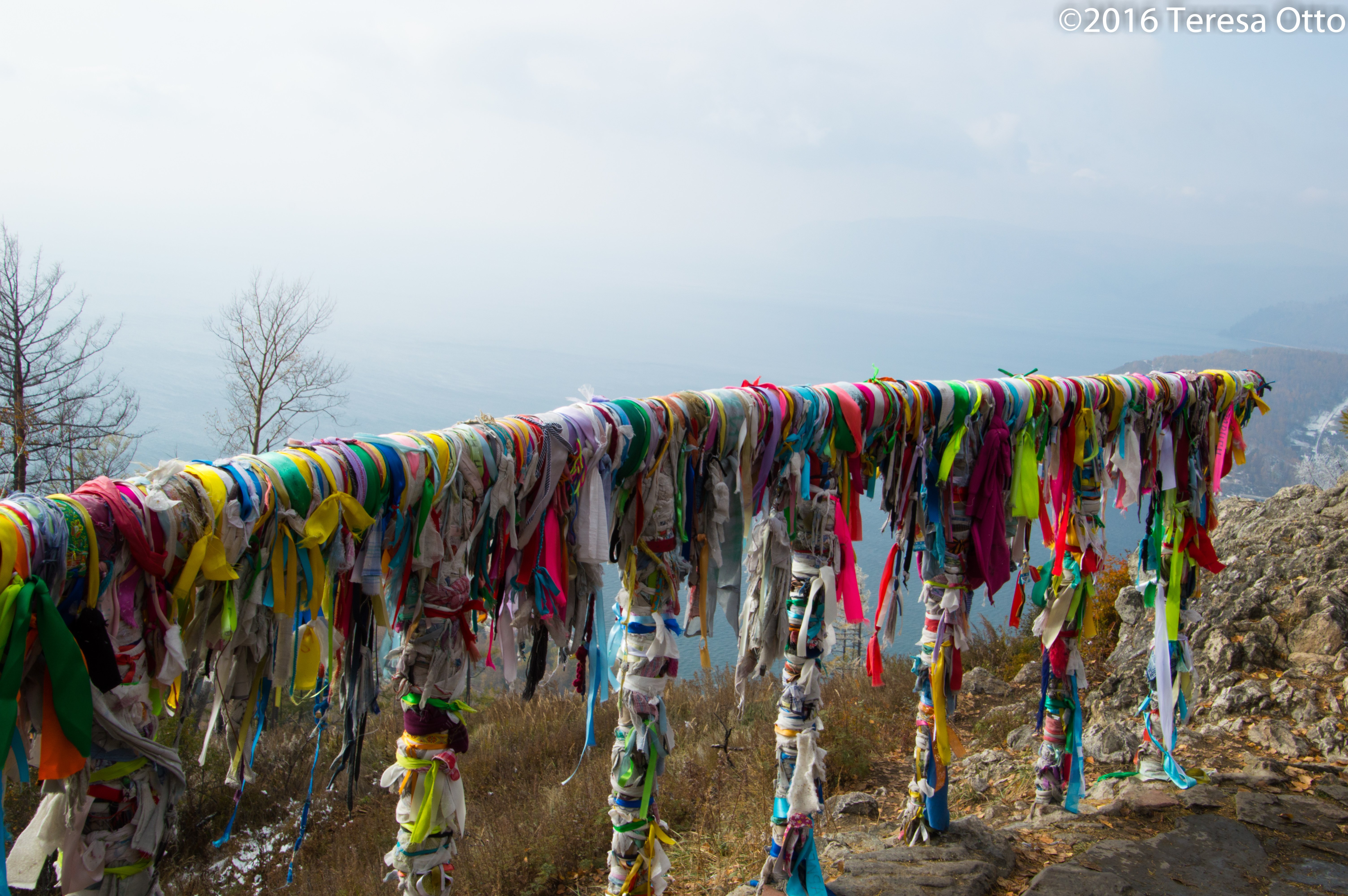Prayer Ribbons on Overlook Railing at Chersky Stone