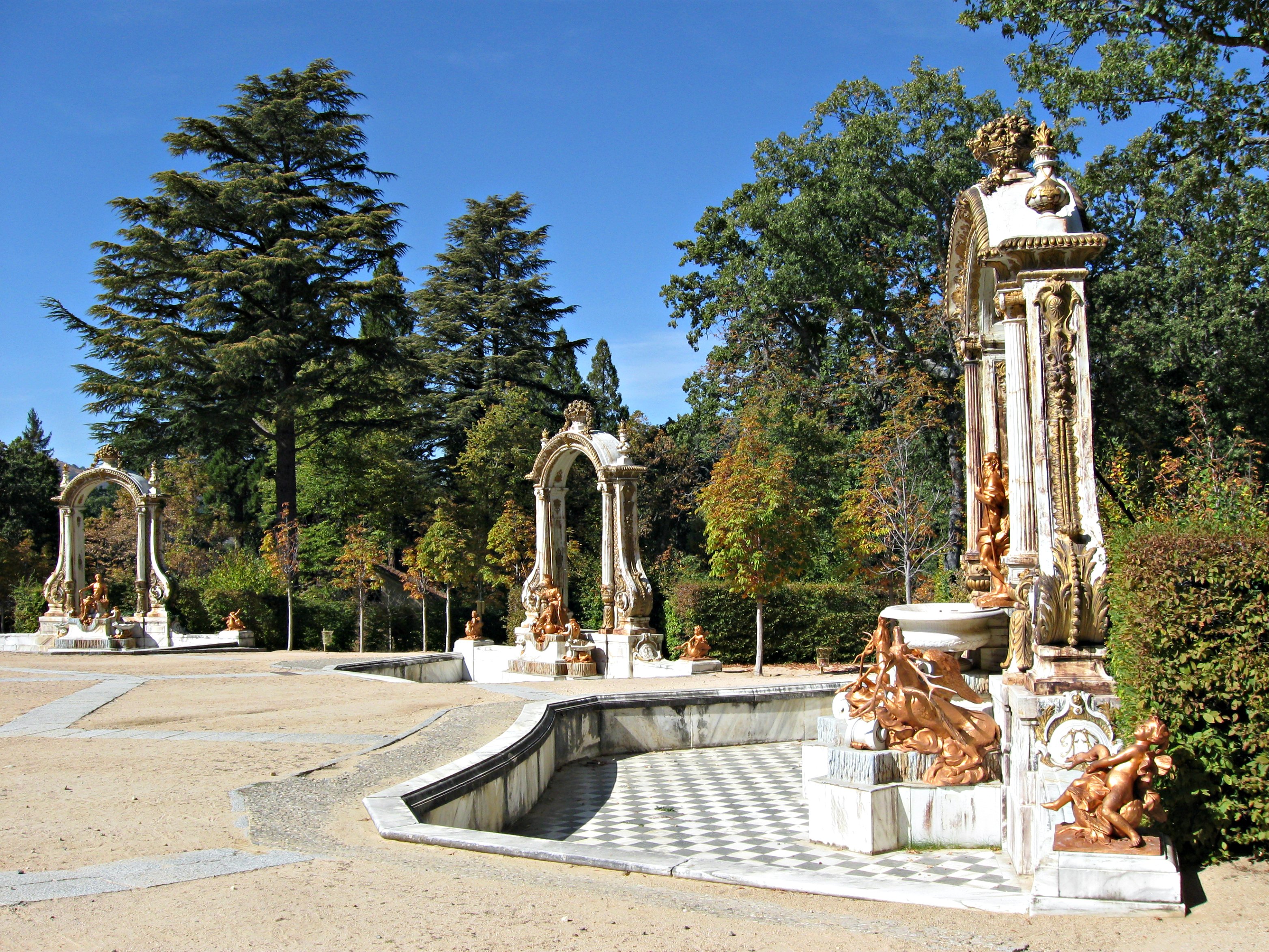 Trio of fountains Royal Gardens of La Granja