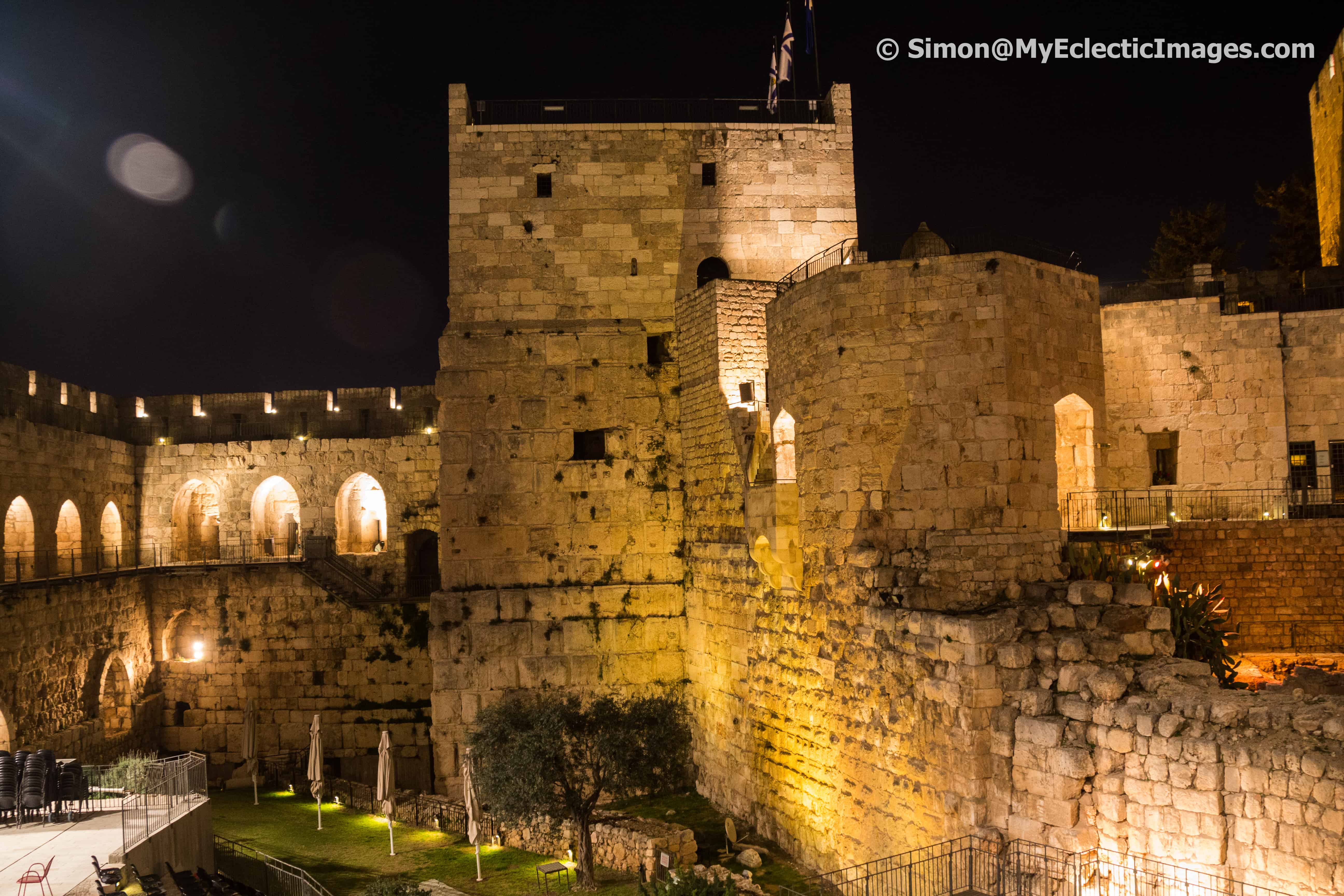 The Tower of David from within the Citadel at night Jerusalem
