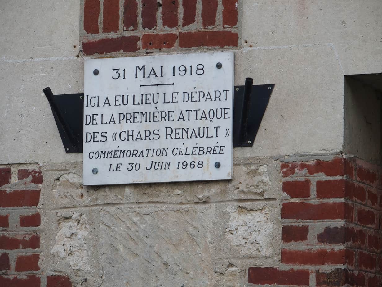 Plaque commemorating the first attack by Renault tanks in 1918